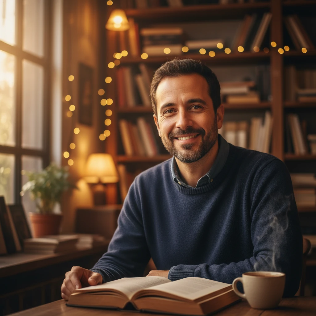 Illustrated portrait of Saul, the biographical interviewer persona