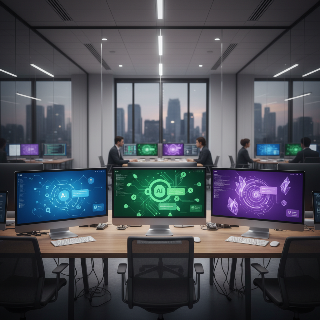 Multiple branded AI platforms on screens